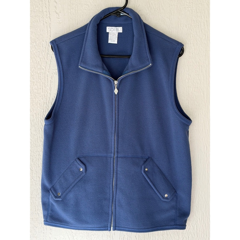 SDI Blue Fleece Full Zip Vest Womens XL Mock Neck Sleeveless Jacket Pockets